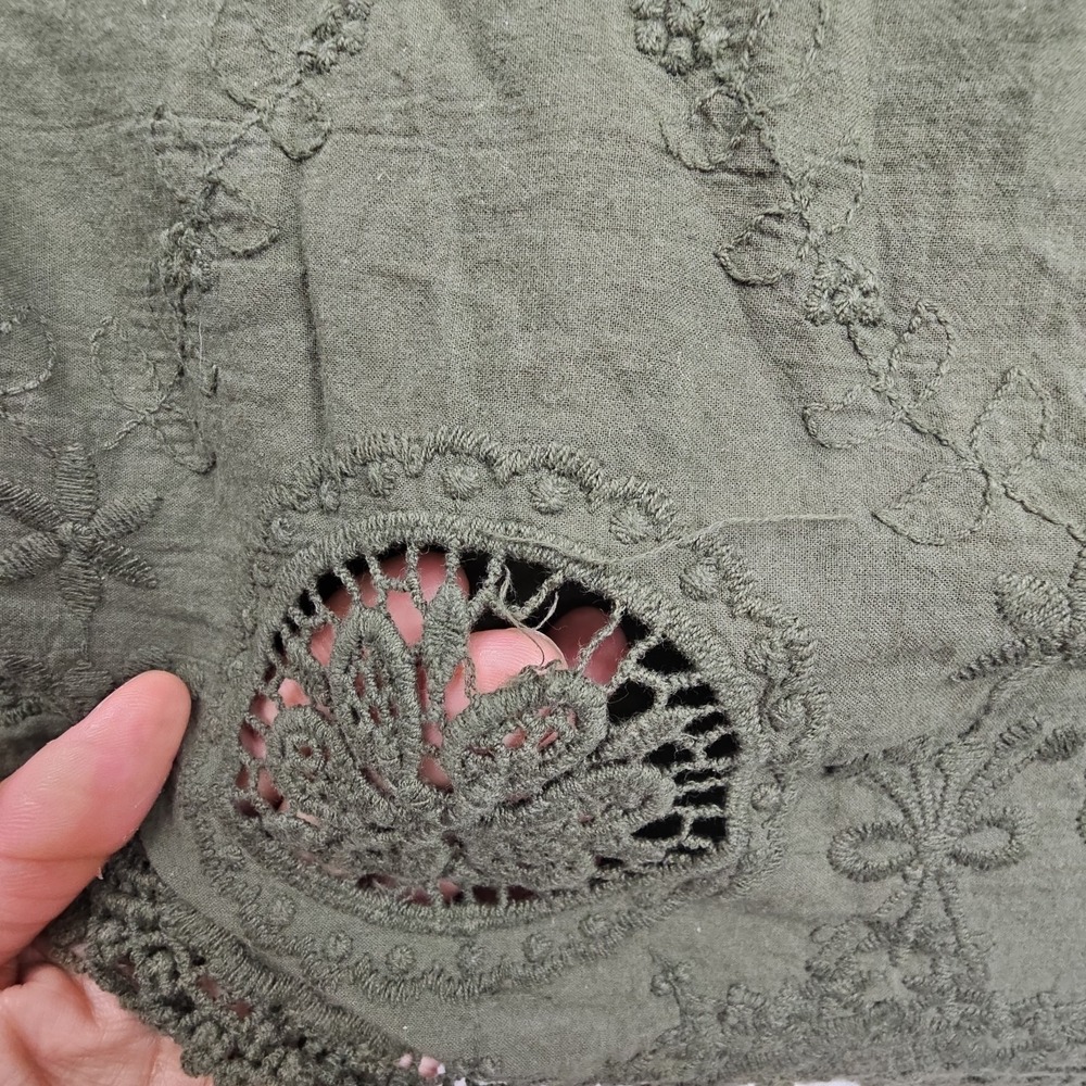 Just Found Women's Size 2X Shift Dress Olive Green Peasant Embroidered  Boho - Picture 5 of 11